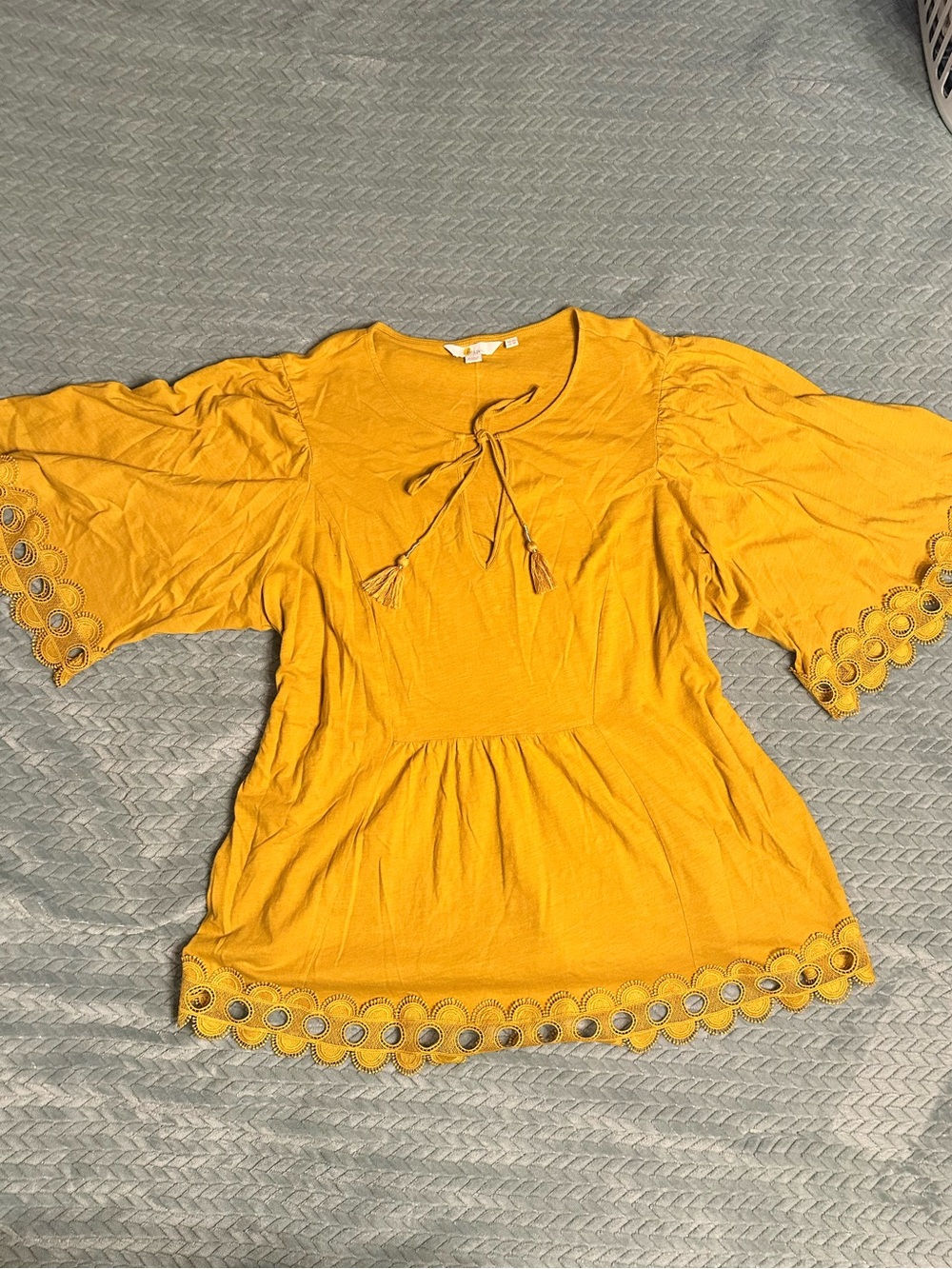 Boden Golden Yellow Boho Embroidered Top